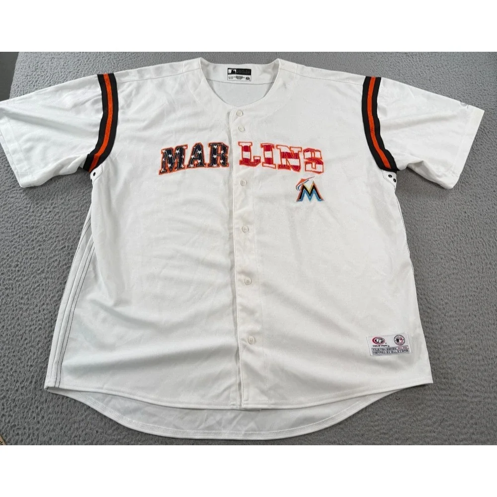 VTG True Fan MLB Florida‎ Marlins USA Jersey Men's 2XL White Baseball Button Up